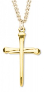 Men's 14kt Gold Over Sterling Silver Nail Cross Necklace + 24 Inch Gold Plated Endless Chain [HMR0464]