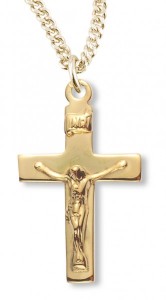 Women's 14kt Gold Over Sterling Silver Squared Crucifix Necklace + 18 Inch Gold Plated Chain &amp; Clasp [HMR0429]