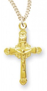 Women's 14kt Gold Over Sterling Silver Ornate Crucifix Pendant + 18 Inch Gold Plated Chain &amp; Clasp [HMR0494]