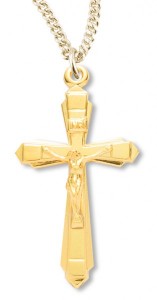 Women's 14kt Gold Over Sterling Silver Contemporary Crucifix Pointy Tips + 18 Inch Gold Plated Chain [HMR0499]