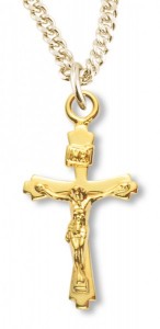 Women's 14kt Gold Over Sterling Silver Square Point Edge Crucifix + 18 Inch Gold Plated Chain &amp; Clasp [HMR0506]