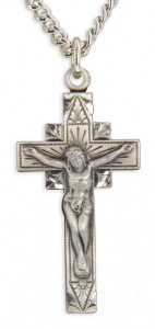 Men's Sterling Silver Crucifix Pendant Leaf Corner Points with Chain Options [HMR0580]