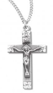 Women's Sterling Silver Crucifix Necklace with Floral Design with Chain Options [HMR1035]