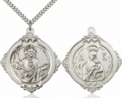 Double-Sided Pewter Sacred Heart of Jesus Necklace [BL7601]