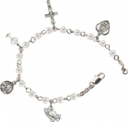 First Communion Silver Plated Charm Bracelet with Swarovski Crystals [BCB1000]