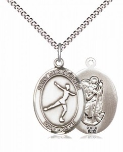 Girl's Pewter Oval St. Christopher Figure Skating Medal [BLPW569]