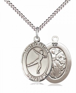 Girl's Pewter Oval St. Sebastian Figure Skating Medal [BLPW602]