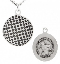 Golf Ball Shaped Necklace with Saint Sebastian Back in Sterling Silver [HMS1104]