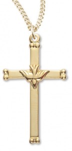 Women's 14kt Gold Over Sterling Silver Cross Necklace Dove Center Cross + 18 Inch Gold Plated Chain &amp; Clasp [HMR0440]