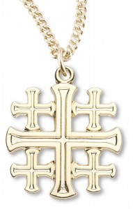 Women's 16kt Gold Plated High Polish Jerusalem Cross Necklace + 18 Inch Gold Plated Chain &amp; Clasp [HMR0441]