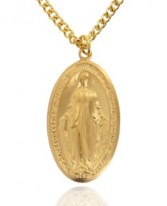 Large Men's Deluxe 16k Gold Plated Sterling Silver Oval Miraculous Medal [HMGS2113]