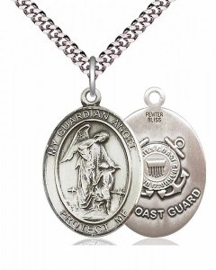 Men's Pewter Oval Guardian Angel Coast Guard Medal [BLPW146]