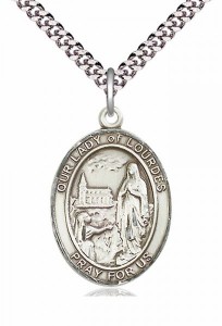 Men's Pewter Oval Our Lady of Lourdes Medal [BLPW286]