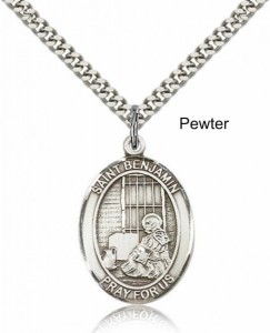 Men's Pewter Oval St. Benjamin Medal [BLPW015]