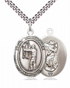 Men's Pewter Oval St. Christopher Archery Medal [BLPW201]