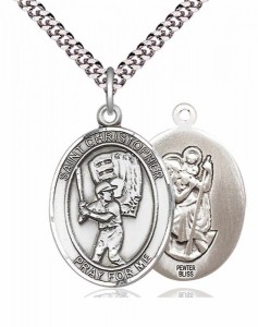 Men's Pewter Oval St. Christopher Baseball Medal [BLPW379]