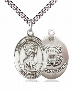 Men's Pewter Oval St. Christopher Coast Guard Medal [BLPW030]