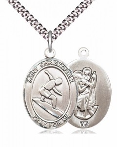 Men's Pewter Oval St. Christopher Surfing Medal [BLPW197]