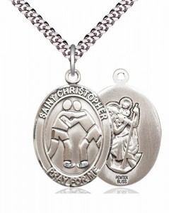 Men's Pewter Oval St. Christopher Wrestling Medal [BLPW176]