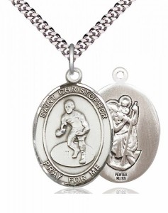 Men's Pewter Oval St. Christopher Wrestling Medal [BLPW387]