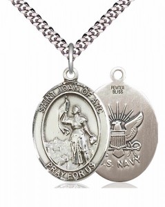 Men's Pewter Oval St. Joan of Arc Navy Medal [BLPW074]