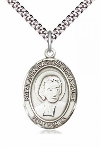 Men's Pewter Oval St. John Baptist De La Salle Medal [BLPW262]