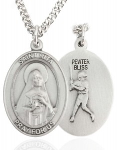 Men's Pewter Oval St. Rita Baseball Medal [BLPW194]
