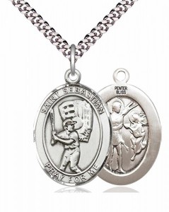 Men's Pewter Oval St. Sebastian Baseball Medal [BLPW391]