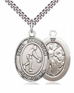 Men's Pewter Oval St. Sebastian Basketball Medal [BLPW180]