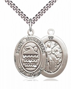 Men's Pewter Oval St. Sebastian Swimming Medal [BLPW184]