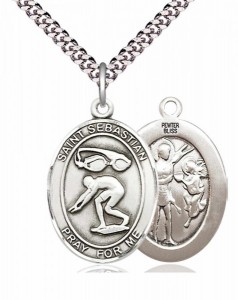 Men's Pewter Oval St. Sebastian Swimming Medal [BLPW401]