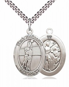 Men's Pewter Oval St. Sebastian Volleyball Medal [BLPW199]