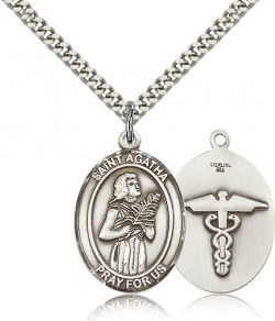 Men's Sterling Silver Saint Agatha Oval Medal with Caduceus [BL05919]