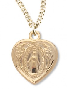 Women's 14kt Gold Over Sterling Silver Miraculous Heart Necklace + 18 Inch Gold Plated Chain &amp; Clasp [HMR0375]