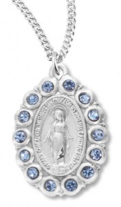 Women's Miraculous Necklace Oval with Blue Colored Stones Sterling Silver with Chain Options [HMR0933]