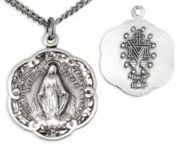 Women's Sterling Silver Round Miraculous Pendant w/ Scalloped Edges with Chain Options [HMR0584]
