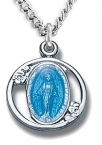 Women's Sterling Silver Blue Enamel Miraculous Cut Out Necklace Round with Chain Options [HMR0865]