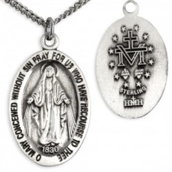 Youth Oval Sterling Silver Miraculous Pendant + 16 Inch Rhodium Plated Chain &amp; Clasp [HMR0588]