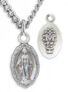 Youth Size Sterling Silver Miraculous Pendant + 16 Inch Rhodium Plated Curb Chain with Clasp [HMR0592]