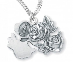 Miraculous Necklace with Large Triple Slide Rose, Sterling Silver with Chain [HMR0941]