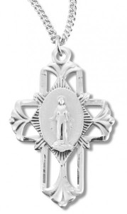 Women's Miraculous Necklace with Pierced Cross, Sterling Silver with Chain Options [HMR0940]