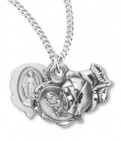 Miraculous Necklace with Triple Slide Rose, Sterling Silver with Chain [HMR0942]