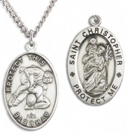 Oval Men's St. Christopher Wrestling Necklace With Chain [HMS1023]
