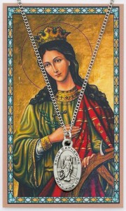 Oval St. Catherine of Alexandria Medal with Prayer Card [MPC0104]