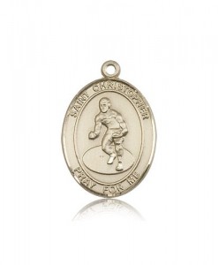 St. Christopher Wrestling Medal, 14 Karat Gold, Large [BL1497]