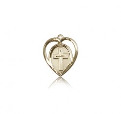 Heart Cross Pendant, 14 Karat Gold [BL5863]