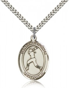 St. Sebastian Softball Medal, Sterling Silver, Large [BL3574]
