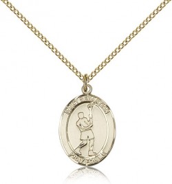 St. Sebastian Lacrosse Medal, Gold Filled, Medium [BL3487]