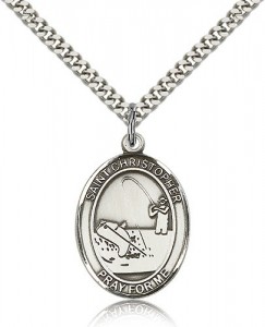 St. Christopher Fishing Medal, Sterling Silver, Large [BL1221]