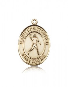 St. Christopher Football Medal, 14 Karat Gold, Large [BL1224]